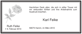 Traueranzeige von Ruth Feike von WESTFÄLISCHER ANZEIGER