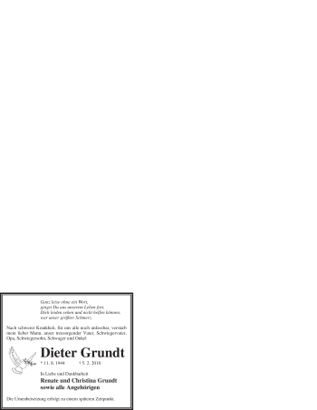 Traueranzeige von Dieter Grundt von WESTFÄLISCHER ANZEIGER