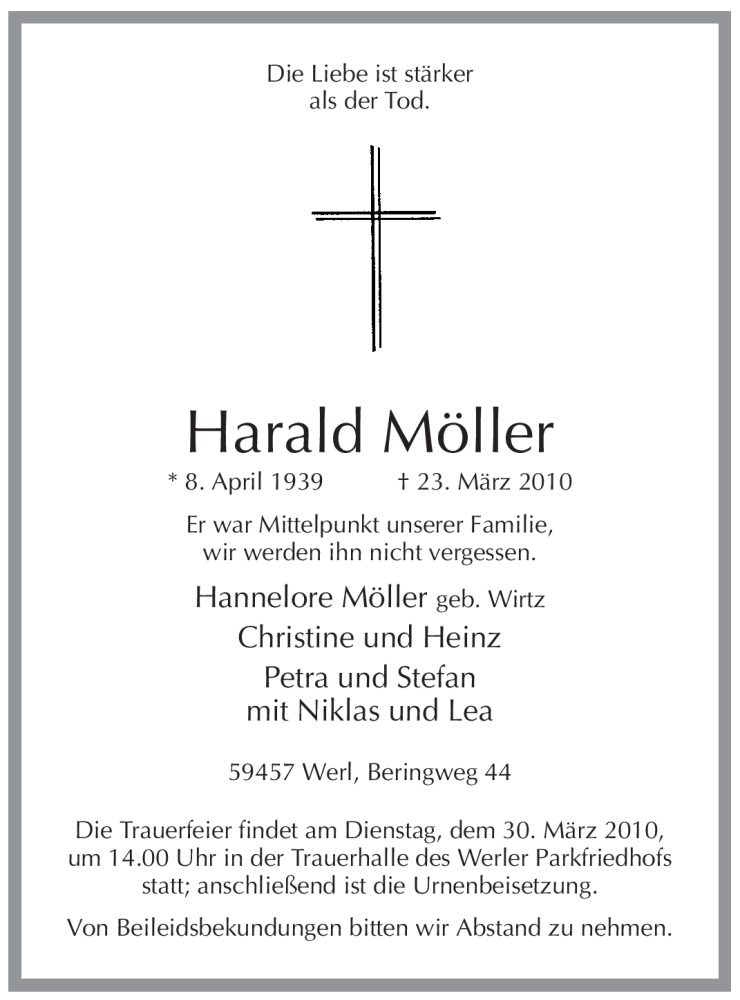  Traueranzeige für Harald Möller vom 24.03.2010 aus WESTFÄLISCHER ANZEIGER