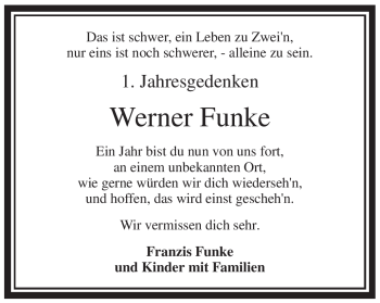 Traueranzeige von Werner Funke von WESTFÄLISCHER ANZEIGER
