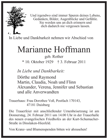 Traueranzeige von Marianne Hoffmann von WESTFÄLISCHER ANZEIGER