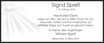 Traueranzeige von Sigrid Spieß von MZV