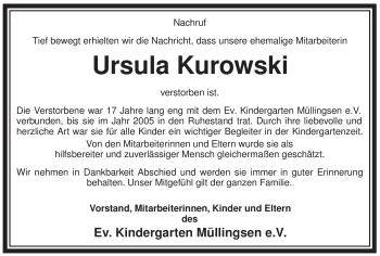 Traueranzeige von Ursula Kurowski von WESTFÄLISCHER ANZEIGER
