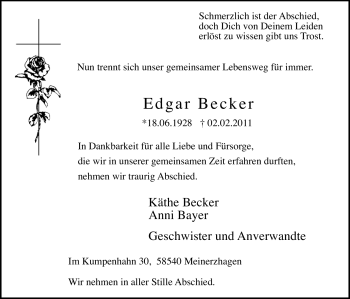 Traueranzeige von Edgar Becker von WESTFÄLISCHER ANZEIGER