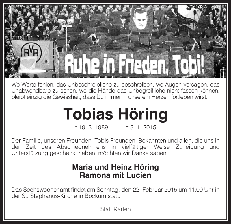 Traueranzeige für Tobias Höring vom 18.02.2015 aus MZV