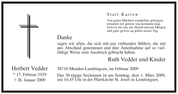 Traueranzeige von Herbert Vedder von WESTFÄLISCHER ANZEIGER