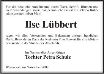 Traueranzeige von Ilse Lübbert von WESTFÄLISCHER ANZEIGER