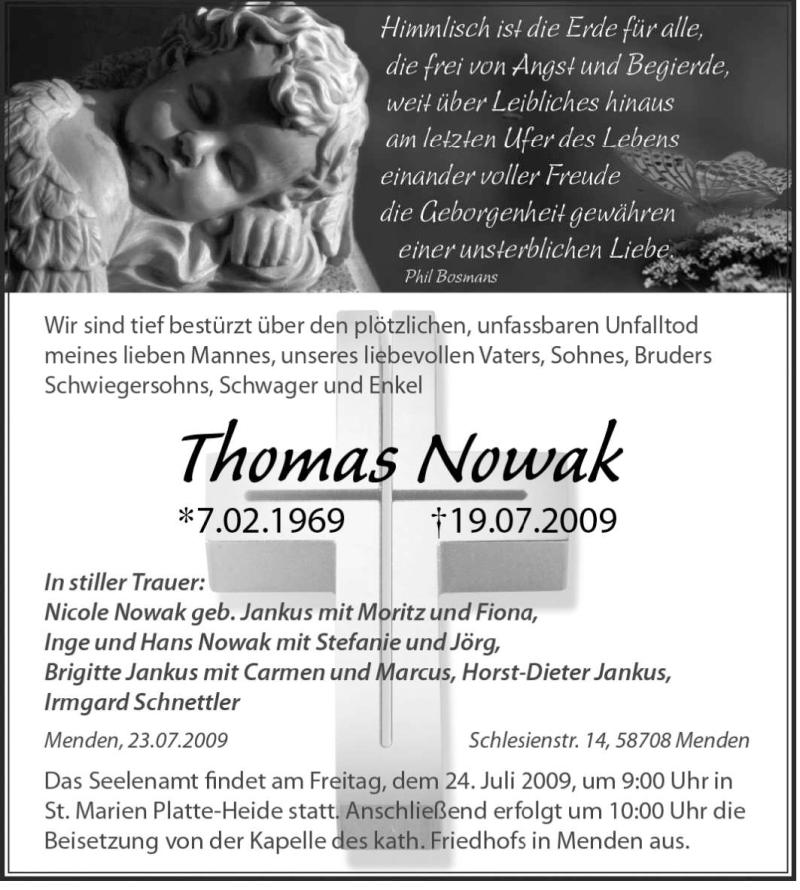  Traueranzeige für Thomas Nowak vom 23.07.2009 aus WESTFÄLISCHER ANZEIGER
