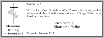 Traueranzeige von Marianne Bendig von MZV