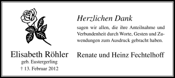Traueranzeige von Elisabeth Röhler von WESTFÄLISCHER ANZEIGER