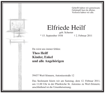 Traueranzeige von Elfriede Heilf von WESTFÄLISCHER ANZEIGER
