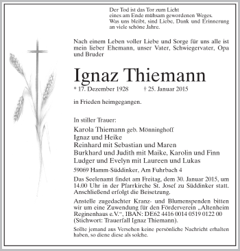 Traueranzeige von Ignaz Thiemann von MZV