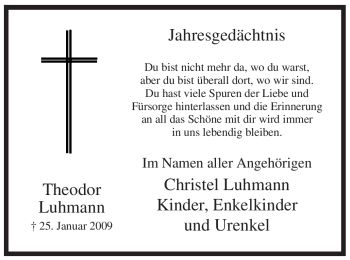 Traueranzeige von Theodor Luhmann von WESTFÄLISCHER ANZEIGER