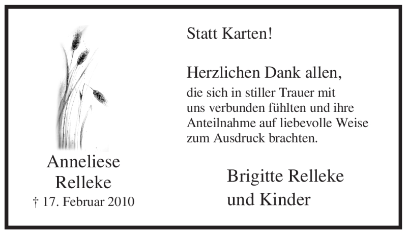  Traueranzeige für Anneliese Relleke vom 03.04.2010 aus WESTFÄLISCHER ANZEIGER