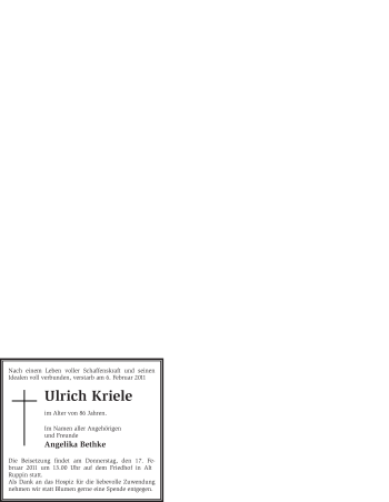 Traueranzeige von Ulrich Kriele von WESTFÄLISCHER ANZEIGER