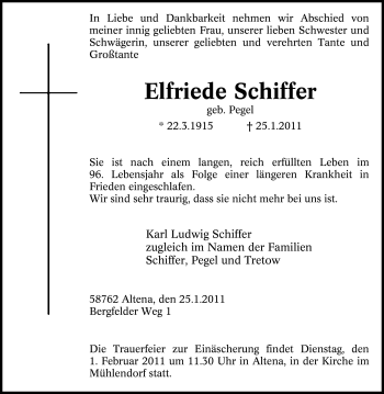 Traueranzeige von Elfriede Schiffer von WESTFÄLISCHER ANZEIGER