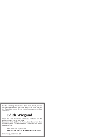 Traueranzeige von Edith Wiegand von WESTFÄLISCHER ANZEIGER