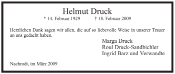 Traueranzeige von Helmut Druck von WESTFÄLISCHER ANZEIGER