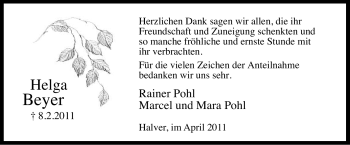 Traueranzeige von Helga Beyer von WESTFÄLISCHER ANZEIGER