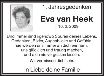 Traueranzeige von Eva Heek von WESTFÄLISCHER ANZEIGER