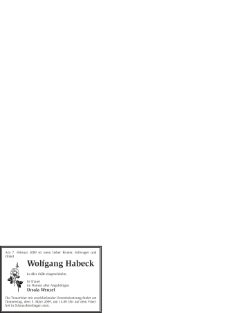 Traueranzeige von Wolfgang Habeck von WESTFÄLISCHER ANZEIGER