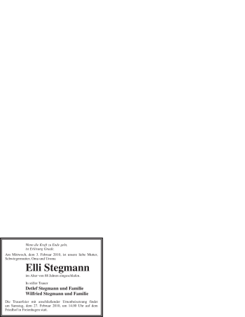 Traueranzeige von Elli Stegmann von WESTFÄLISCHER ANZEIGER
