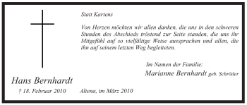 Traueranzeige von Hans Bernhardt von WESTFÄLISCHER ANZEIGER