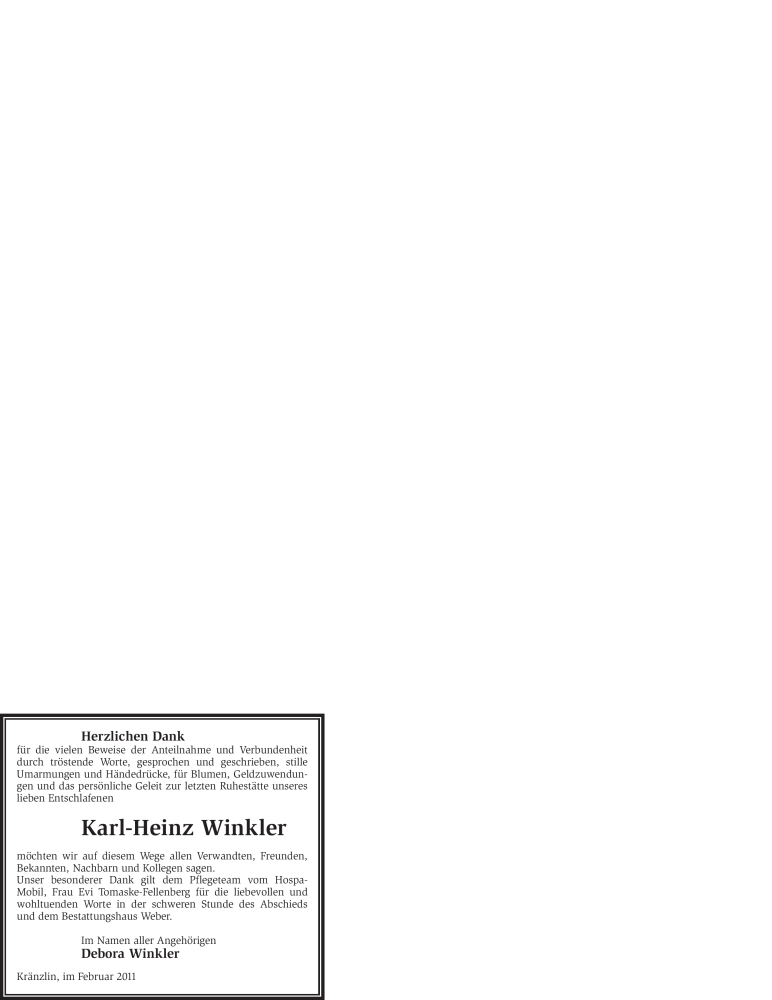  Traueranzeige für Karl-Heinz Winkler vom 19.02.2011 aus WESTFÄLISCHER ANZEIGER