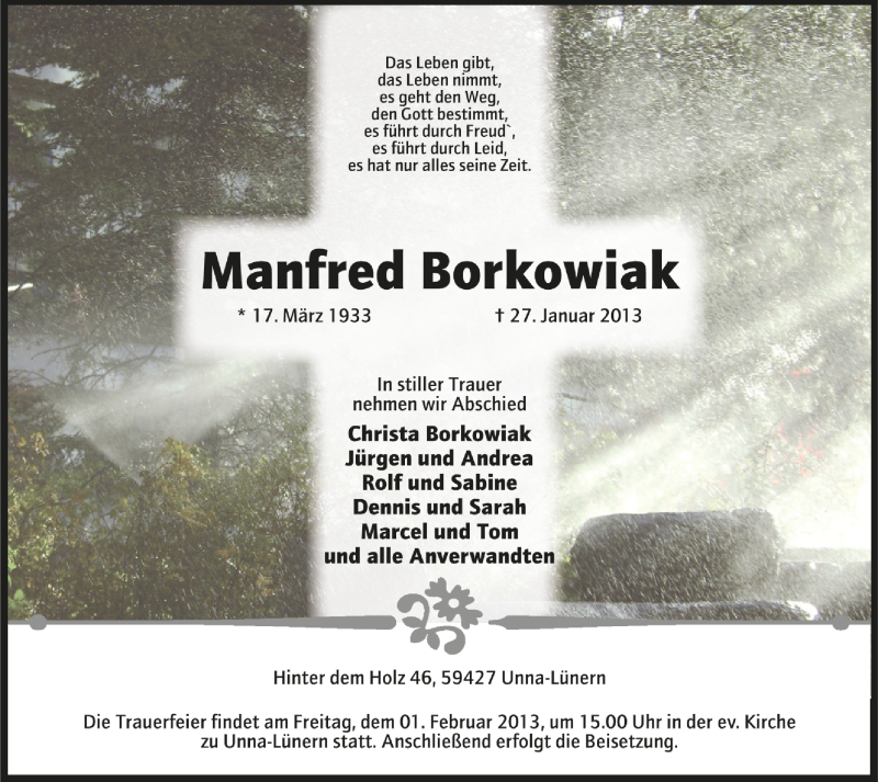  Traueranzeige für Manfred Borkowiak vom 30.01.2013 aus Westfälischer Anzeiger