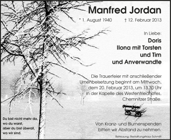 Traueranzeige von Manfred Jordan von Westfälischer Anzeiger