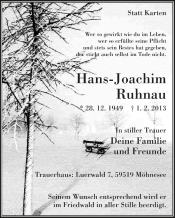 Traueranzeige von Hans-Joachim Ruhnau von Westfälischer Anzeiger