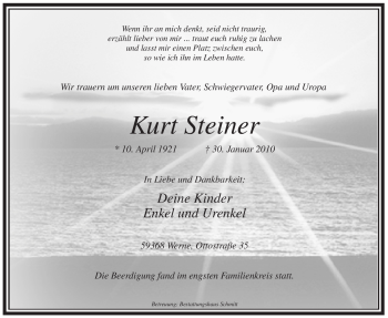 Traueranzeige von Kurt Steiner von WESTFÄLISCHER ANZEIGER