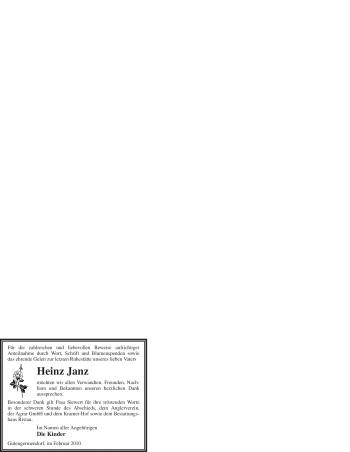 Traueranzeige von Heinz Janz von WESTFÄLISCHER ANZEIGER