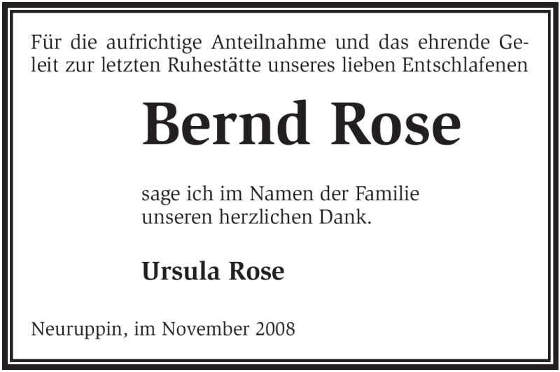  Traueranzeige für Bernd Rose vom 27.11.2008 aus WESTFÄLISCHER ANZEIGER