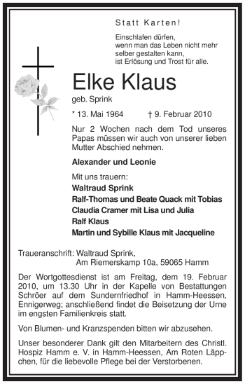 Traueranzeige von Elke Klaus von WESTFÄLISCHER ANZEIGER