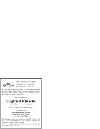 Traueranzeige von Siegfried Kliesche von WESTFÄLISCHER ANZEIGER
