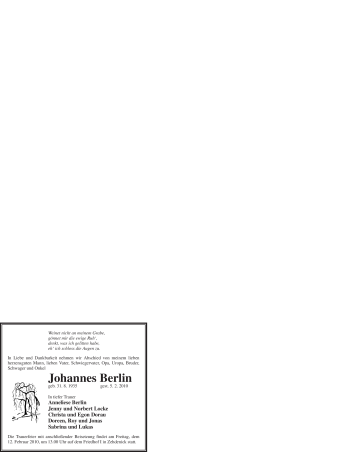 Traueranzeige von Johannes Berlin von WESTFÄLISCHER ANZEIGER