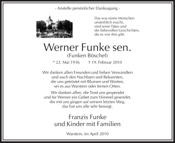 Traueranzeige von Werner Funke von WESTFÄLISCHER ANZEIGER