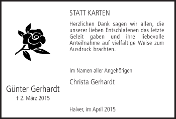 Traueranzeige von Günter Gerhardt von MZV