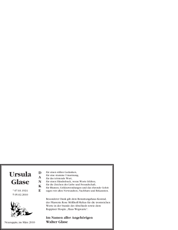 Traueranzeige von Ursula Glase von WESTFÄLISCHER ANZEIGER