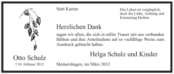 Traueranzeige von Otto Schulz von WESTFÄLISCHER ANZEIGER