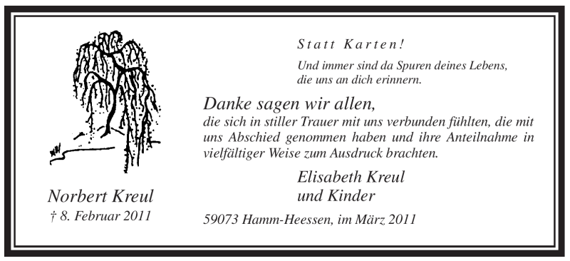  Traueranzeige für Norbert Kreul vom 05.03.2011 aus WESTFÄLISCHER ANZEIGER