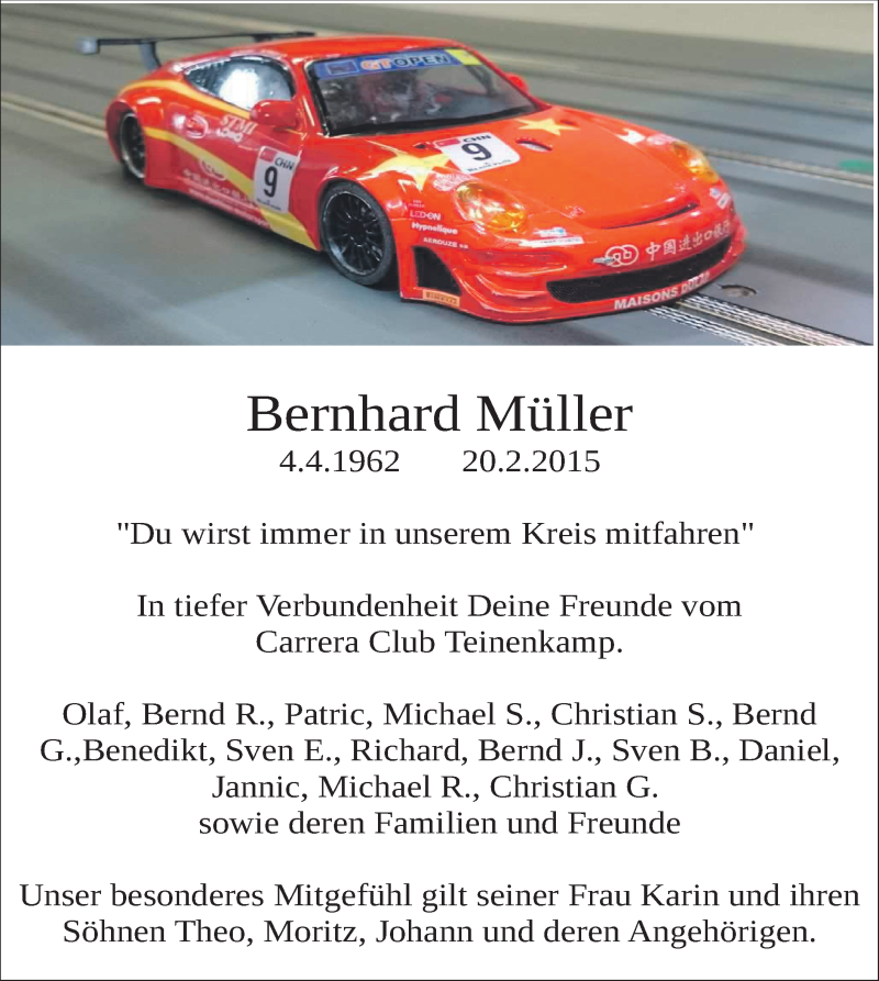  Traueranzeige für Bernhard Müller vom 03.03.2015 aus MZV