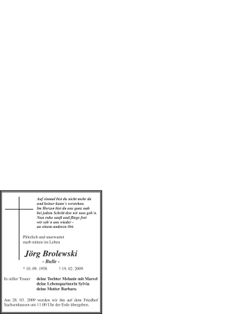Traueranzeige von Jörg Brolewski von WESTFÄLISCHER ANZEIGER