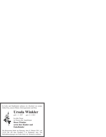 Traueranzeige von Ursula Winkler von WESTFÄLISCHER ANZEIGER