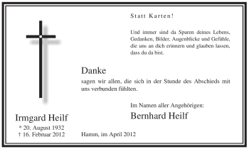 Traueranzeige von Irmgard Heilf von WESTFÄLISCHER ANZEIGER