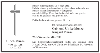 Traueranzeige von Ulrich Munze von WESTFÄLISCHER ANZEIGER