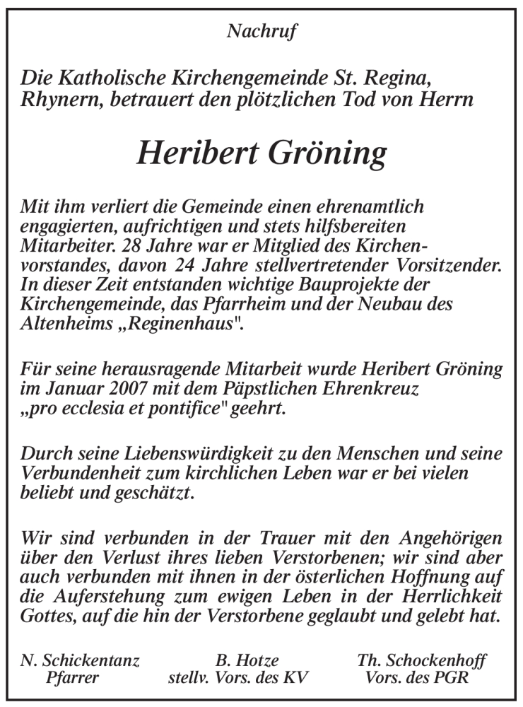  Traueranzeige für Heribert Gröning vom 22.02.2012 aus WESTFÄLISCHER ANZEIGER