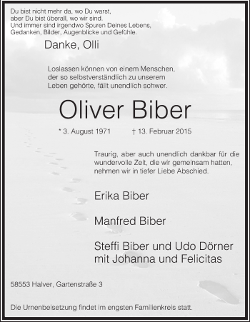 Traueranzeige von Oliver Biber von MZV