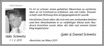 Traueranzeige von Udo Schmitz von WESTFÄLISCHER ANZEIGER
